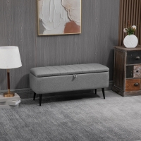 HOMCOM 40" Ottoman with Storage, Linen Upholstered Storage Ottoman Bench with Steel Legs for Living Room, Bedroom Grey