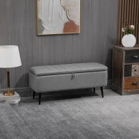 HOMCOM 40" Ottoman with Storage, Linen Upholstered Storage Ottoman Bench with Steel Legs for Living Room, Bedroom Grey(m-1)