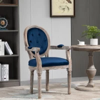 HOMCOM Vintage Dining Chair, French Chic Side Chair with Curved Backrest and Soft Upholstery, Arm Chair for Kitchen, or Living Room, Navy Blue(m-1)