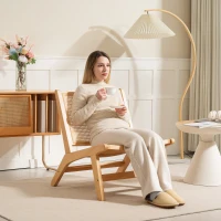 HOMCOM Rattan Accent Chair, Mid-Century Leisure Chair with Rubber Wood Frame, for Bedroom Living Room, Natural(m-7)