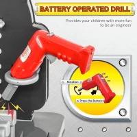 Qaba Kids Workbench and Construction Toy, Toddler Tools Workshop, STEM Educational Pretend Play, w/ Shelf Storage Box, Electric Drill, Aged 3-6 Years Old(m-6)