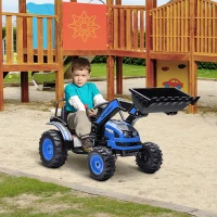 Aosom Kids Tractor 6V Battery Powered Digger Ride On Excavator Music Headlight Moving Forward Backward Blue(m-1)