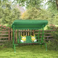 Qaba Kids Patio Swing Chair with Adjustable Canopy, Safety Belt for Patio, Garden, Poolside, Balcony, Dark Green(m-10)
