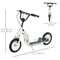 Aosom Dual Brakes Kick Scooter 12-Inch Inflatable Front Wheel Ride On Toy for Age 5+, White(m-3)