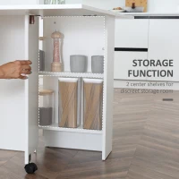 HOMCOM Extendable Dining Table, Collapsible Folding Table w/ 2-tier Shelves and Rolling Casters, White(m-5)