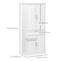HOMCOM 72" Kitchen Pantry Cabinet, Freestanding Storage Cabinet, 4-Door Cabinet with Drawer and Adjustable Shelves, White(m-3)