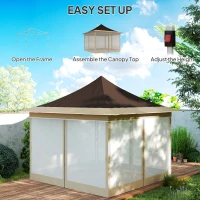 Outsunny 12 x 12 ft. Canopy Tent with Mesh Netting, UPF50+ Pop Up Tent with Carry Bag for Garden, Patio, Brown(m-4)