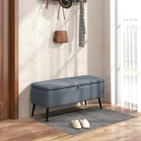 HOMCOM 40" Ottoman with Storage, Linen Upholstered Storage Ottoman Bench with Steel Legs for Living Room, Bedroom Dark Grey(m-1)