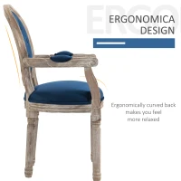 HOMCOM Vintage Dining Chair, French Chic Side Chair with Curved Backrest and Soft Upholstery, Arm Chair for Kitchen, or Living Room, Navy Blue(m-4)