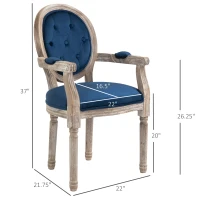 HOMCOM Vintage Dining Chair, French Chic Side Chair with Curved Backrest and Soft Upholstery, Arm Chair for Kitchen, or Living Room, Navy Blue(m-3)