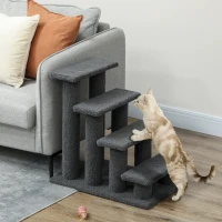 PawHut 23.5" 4 Tier Pet Stairs Dog Cat Step Scratch Post Furniture, Dark Grey(m-8)