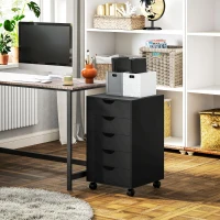 HOMCOM 5 Drawer Home Office Storage Cabinet, Mobile Printer Stand with Nordic Minimalist Modern Style & Wheels, Black(m-10)