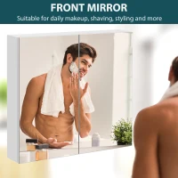 kleankin Wall Mounted Mirror Cabinet, Bathroom Medicine Cabinet with Mirror, 2 Doors and 3-tier Shelving, White(m-4)