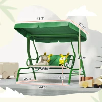 Qaba Kids Patio Swing Chair with Adjustable Canopy, Safety Belt for Patio, Garden, Poolside, Balcony, Dark Green(m-3)