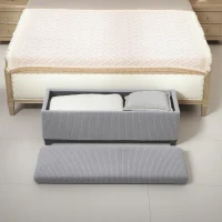 HOMCOM 44 Inches Ottoman with Storage, Lid, Legs, Corduroy End of Bed Bench for Living Room, Bedroom, Entryway, Light Grey(m-9)