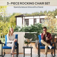 Outsunny 3 Pieces Bistro Set, Patio Wicker Furniture Set with Button Tufted Cushions, Rattan Rocking Chairs, Coffee Table, Blue(m-4)