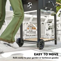 Outsunny 20" Charcoal BBQ Grill Barbecue on Wheels with Adjustable Charcoal Pan, Spacious Cooking Area, 3 Shelves, Thermometer(m-10)