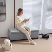 HOMCOM 44 Inches Ottoman with Storage, Lid, Legs, Corduroy End of Bed Bench for Living Room, Bedroom, Entryway, Light Grey(m-10)