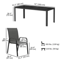 Outsunny 9 Pieces Patio Set with Stackable Chairs, Patio Dining Set with Glass Top for Garden, Patio, Backyard, Grey(m-3)