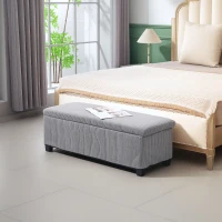 HOMCOM 44 Inches Ottoman with Storage, Lid, Legs, Corduroy End of Bed Bench for Living Room, Bedroom, Entryway, Light Grey(m-8)