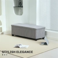 HOMCOM 44 Inches Ottoman with Storage, Lid, Legs, Corduroy End of Bed Bench for Living Room, Bedroom, Entryway, Light Grey(m-4)