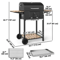 Outsunny 20" Charcoal BBQ Grill Barbecue on Wheels with Adjustable Charcoal Pan, Spacious Cooking Area, 3 Shelves, Thermometer(m-3)