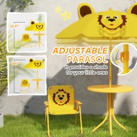 Qaba Kids Picnic Table and Chair Set, Outdoor Activity Table with Foldable Chairs, Height Adjustable Umbrella, Yellow(m-5)