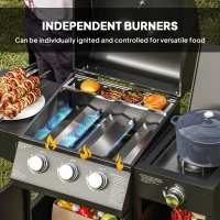 Outsunny 3 Burner Propane Gas Grill with Side Burner Barbecue Grill with Shelves, 9.5 KW Output, 310 Sq. in. Cooking Area(m-6)