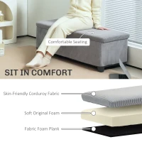 HOMCOM 44 Inches Ottoman with Storage, Lid, Legs, Corduroy End of Bed Bench for Living Room, Bedroom, Entryway, Light Grey(m-5)