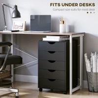 HOMCOM 5 Drawer Home Office Storage Cabinet, Mobile Printer Stand with Nordic Minimalist Modern Style & Wheels, Black(m-6)