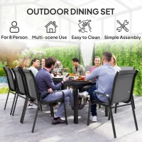 Outsunny 9 Pieces Patio Set with Stackable Chairs, Patio Dining Set with Glass Top for Garden, Patio, Backyard, Grey(m-6)