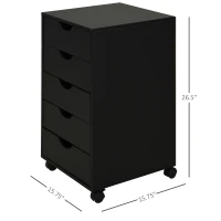HOMCOM 5 Drawer Home Office Storage Cabinet, Mobile Printer Stand with Nordic Minimalist Modern Style & Wheels, Black(m-3)