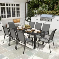 Outsunny 9 Pieces Patio Set with Stackable Chairs, Patio Dining Set with Glass Top for Garden, Patio, Backyard, Grey(m-1)