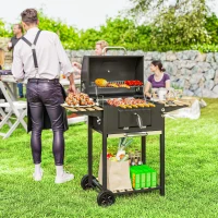 Outsunny 20" Charcoal BBQ Grill Barbecue on Wheels with Adjustable Charcoal Pan, Spacious Cooking Area, 3 Shelves, Thermometer(m-8)