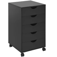 HOMCOM 5 Drawer Home Office Storage Cabinet, Mobile Printer Stand with Nordic Minimalist Modern Style & Wheels, Black(m-1)
