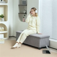 HOMCOM 44 Inches Ottoman with Storage, Lid, Legs, Corduroy End of Bed Bench for Living Room, Bedroom, Entryway, Light Grey(m-1)