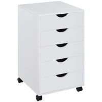 HOMCOM 5 Drawer Home Office Storage Cabinet, Mobile Printer Stand with Nordic Minimalist Modern Style & Wheels, White(m-1)