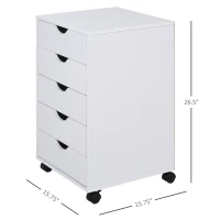 HOMCOM 5 Drawer Home Office Storage Cabinet, Mobile Printer Stand with Nordic Minimalist Modern Style & Wheels, White(m-3)