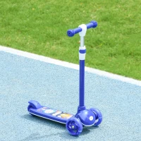 Qaba 3 Wheel Kids Scooter, Toddler Kick Scooter with Adjustable Height, Rear-Fender Brake, LED Light, TPE Handlebar, Blue(m-8)