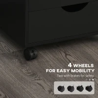 HOMCOM 5 Drawer Home Office Storage Cabinet, Mobile Printer Stand with Nordic Minimalist Modern Style & Wheels, Black(m-5)