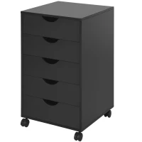 HOMCOM 5 Drawer Home Office Storage Cabinet, Mobile Printer Stand with Nordic Minimalist Modern Style & Wheels, Black(m-11)