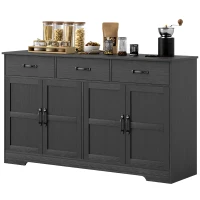HOMCOM Sideboard Buffet Cabinet with Storage, Modern Coffee Bar Cabinet with 3 Drawers and Adjustable Shelves, Distressed Black(m-2)