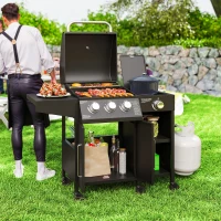 Outsunny 3 Burner Propane Gas Grill with Side Burner Barbecue Grill with Shelves, 9.5 KW Output, 310 Sq. in. Cooking Area(m-10)