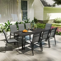 Outsunny 9 Pieces Patio Set with Stackable Chairs, Patio Dining Set with Glass Top for Garden, Patio, Backyard, Grey(m-8)