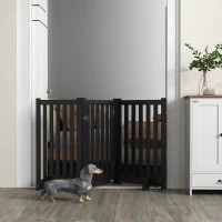 PawHut 3-Panel Foldable Dog Gate with Feet for Medium Dogs and Below, Black(m-8)