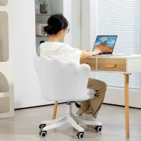 HOMCOM Adjustable Height Study Chair, Mid Back Berber Fleece Office Chair with Swivel Wheels for Living Room, Study, White(m-9)