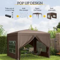 Outsunny 10'x10' Outdoor Pop Up Party Tent Wedding Gazebo Canopy with Carrying Bag (Coffee)(m-4)