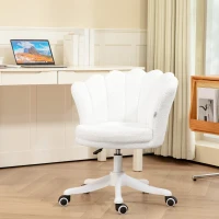HOMCOM Adjustable Height Study Chair, Mid Back Berber Fleece Office Chair with Swivel Wheels for Living Room, Study, White(m-8)