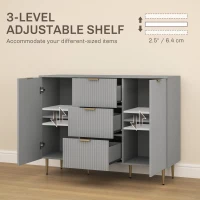 HOMCOM Modern Kitchen Storage Cabinet, Sideboard Buffet Cabinet w/ 3 Drawers and Adjustable Shelves for Kitchen Hallway, Grey(m-5)