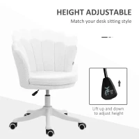 HOMCOM Adjustable Height Study Chair, Mid Back Berber Fleece Office Chair with Swivel Wheels for Living Room, Study, White(m-4)